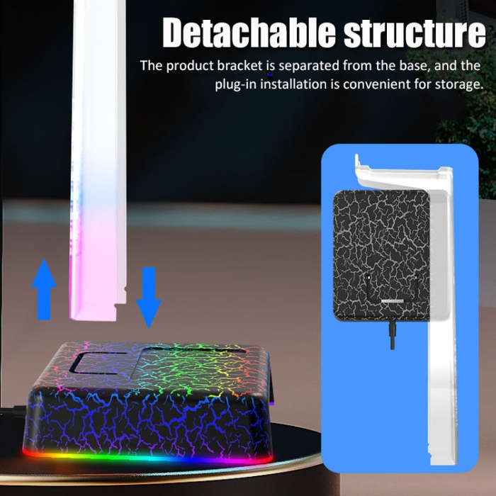 Z3 Cracked With 3USB Expansion Port Headphone Stand RGB Ambient Light Headphone Display Holder(Bl...