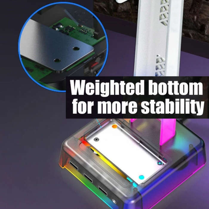 Z3 Cracked With 3USB Expansion Port Headphone Stand RGB Ambient Light Headphone Display Holder(Bl...