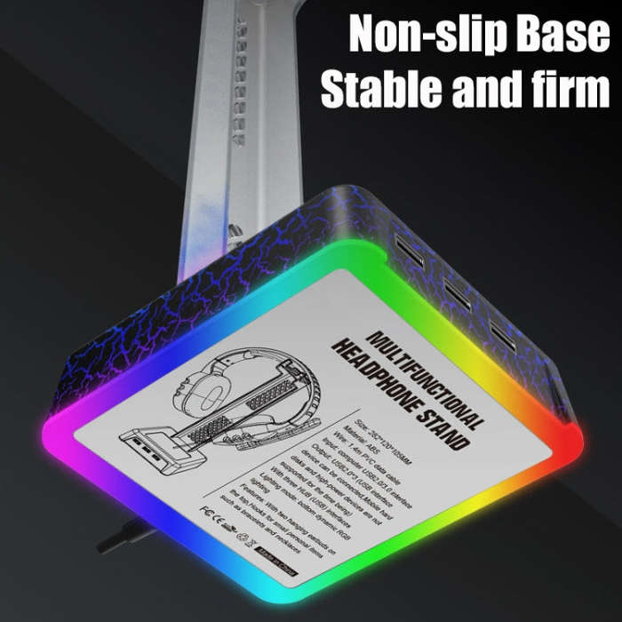 Z3 Cracked With 3USB Expansion Port Headphone Stand RGB Ambient Light Headphone Display Holder(Bl...