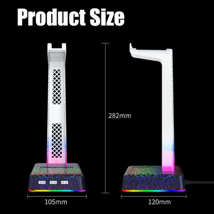 Z3 Cracked With 3USB Expansion Port Headphone Stand RGB Ambient Light Headphone Display Holder(Bl...