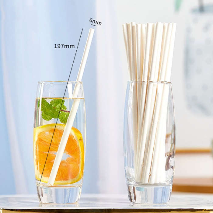 100pcs /Pack 6x197mm Disposable Paper Straws Biodegradable Party Drinking Straws Dessert Table De...