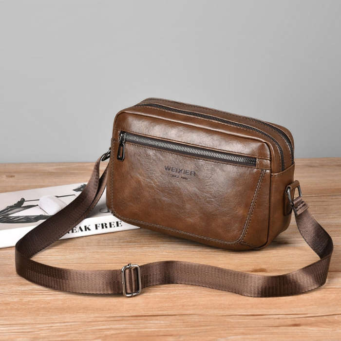 WEIXIER D523 Men Large Capacity Crossbody Single Shoulder Bag Casual PU Messenger Handbag(Black)