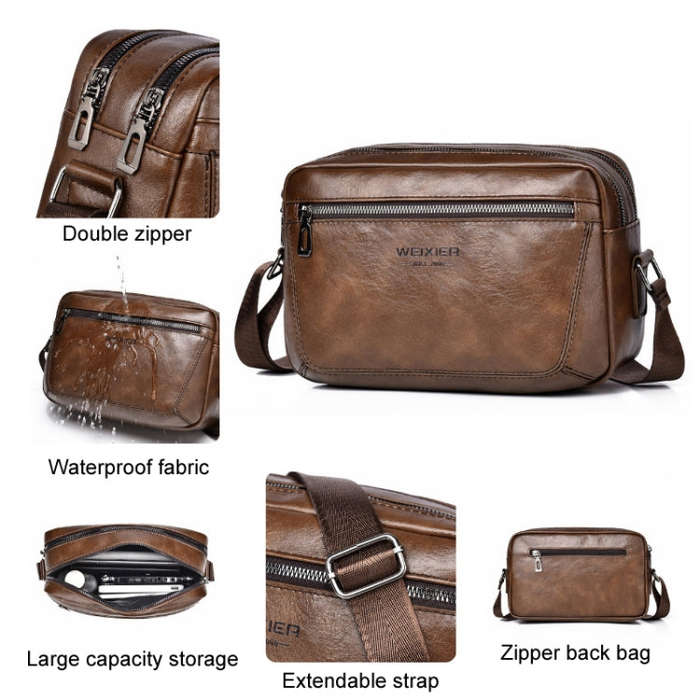 WEIXIER D523 Men Large Capacity Crossbody Single Shoulder Bag Casual PU Messenger Handbag(Black)