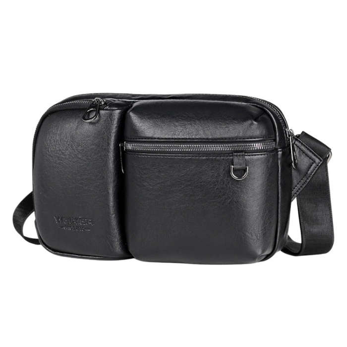 WEIXIER D401 Men Large Capacity Crossbody Single Shoulder Bag Casual PU Messenger Handbag(Black)