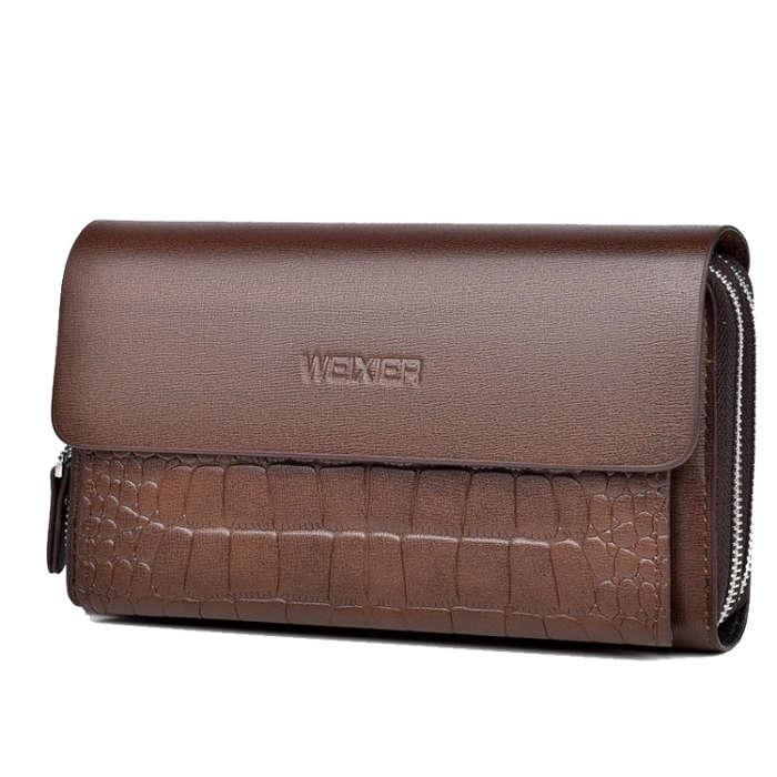 WEIXIER W129 Men Magnetic Buckle Anti-Theft Clutch Bag Large Capacity Multi-Card Wallet(Brown)