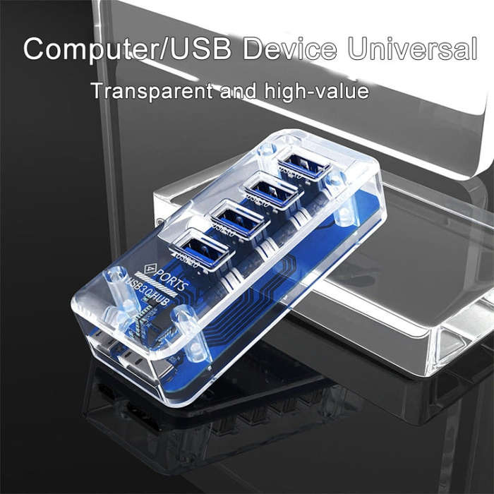 4 x USB 3.0 HUB 5Gbps Transparent Docking Station USB Adapter Splitter(Rectangle)