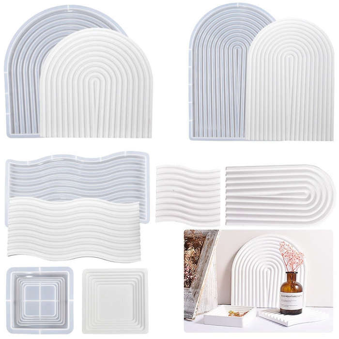 Epoxy Resin Mold Gypsum Candle Stand Arch Storage Tray Silicone Mold, Spec: Wave Small