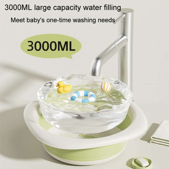 Children Folding Washbasin Newborn Baby Portable Thickened Plastic Wash Basin(Green)