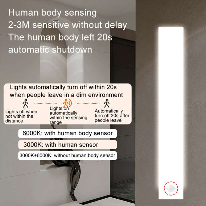30cm LED Human Sensor Emergency Light USB Tri-color Dimmable Cabinet Lamp