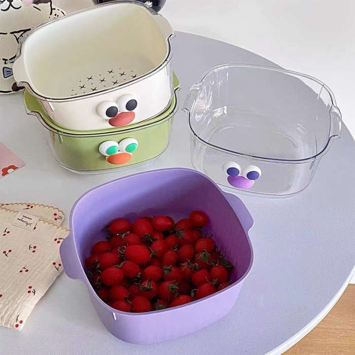 Household Dual Layer Thickened Cartoon Draining Basket Multifunctional Kitchen Dishwashing Hamper...
