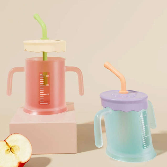 Baby Drink Cup Slant Mouth Mug Children Drinking Straw Water Cup(Red)