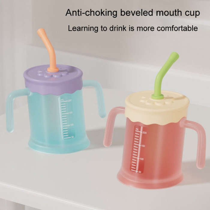 Baby Drink Cup Slant Mouth Mug Children Drinking Straw Water Cup(Red)