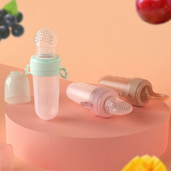 Portable Dual-purpose Baby Food Feeding Spoon Fruit Vegetable Silicone Feeding Pacifier Bottle(Na...