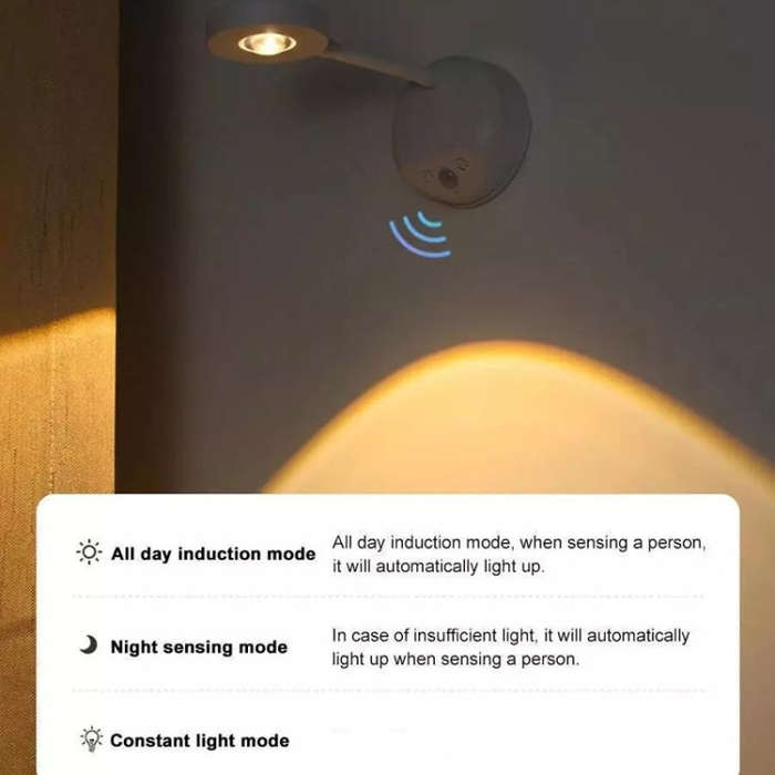 Rechargeable LED Motion Sensor Wireless Spotlight With Remote Control 1200mAH Black
