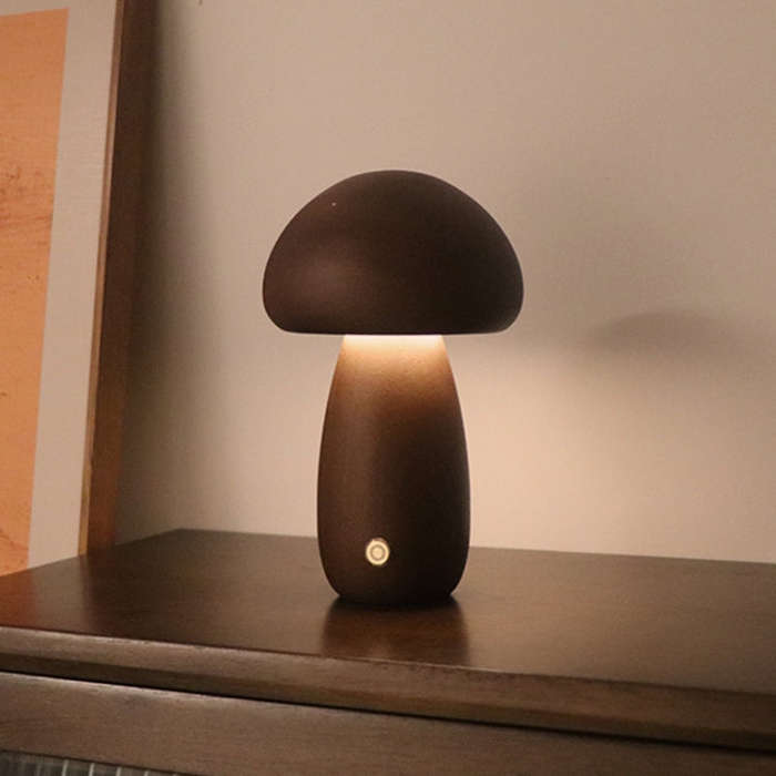 Mushroom Shape Night Light Touch Control Dimmable Bedside Atmosphere Lamp, Style: B Type Walnut