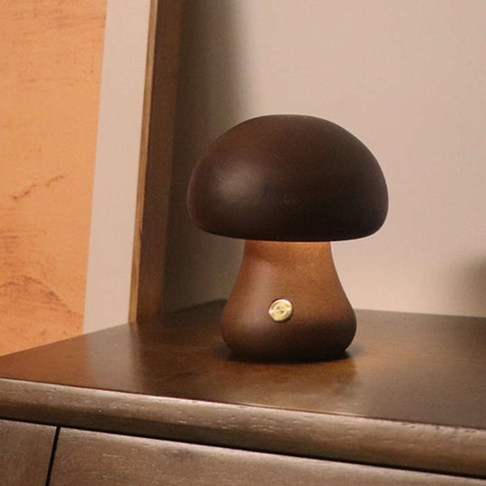 Mushroom Shape Night Light Touch Control Dimmable Bedside Atmosphere Lamp, Style: C Type Walnut