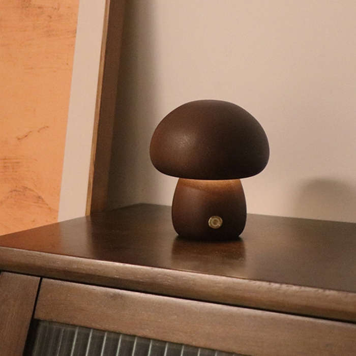 Mushroom Shape Night Light Touch Control Dimmable Bedside Atmosphere Lamp, Style: D Type Walnut