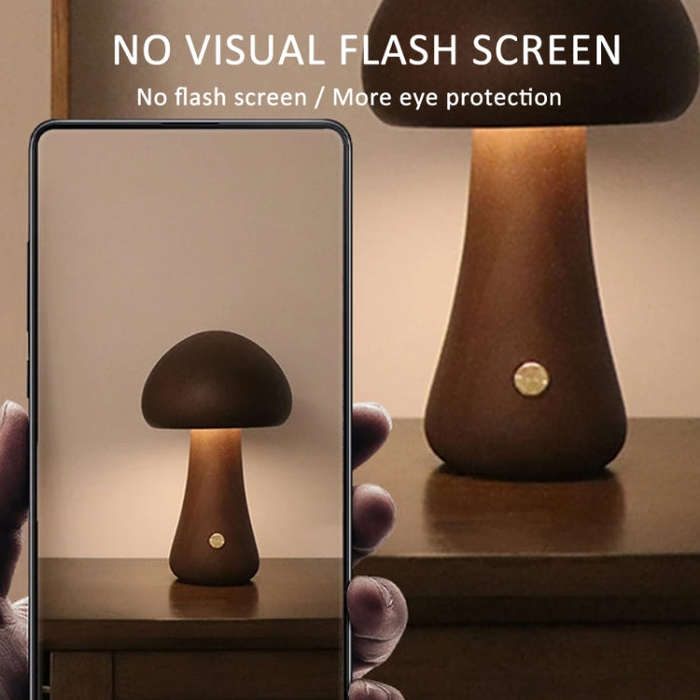 Mushroom Shape Night Light Touch Control Dimmable Bedside Atmosphere Lamp, Style: A Type Walnut