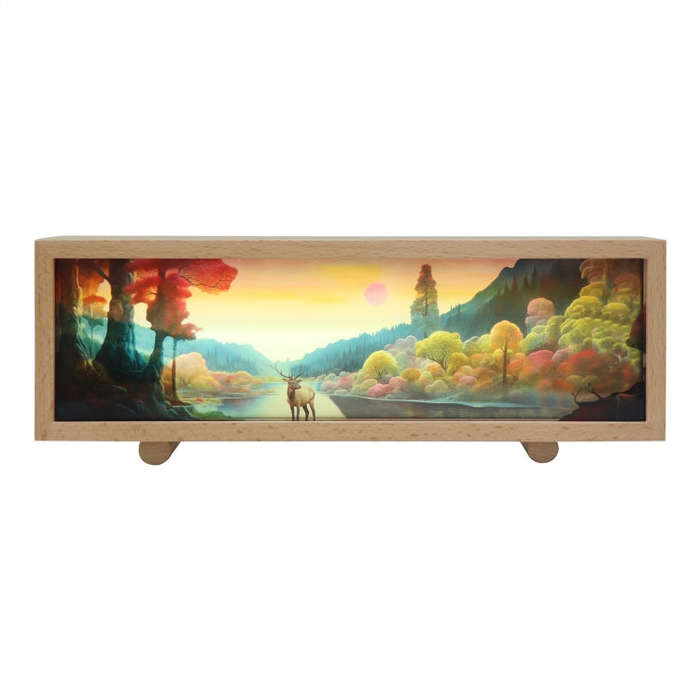 Warm Light Touch Control Wooden Acrylic Atmosphere Lightbox Decoration Painting Night Light(Beech)