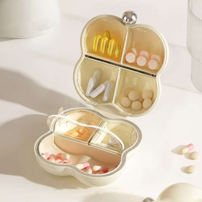 7 Compartment Mini Portable Pill Box Jewelry Sealed Storage Box(Cream White)