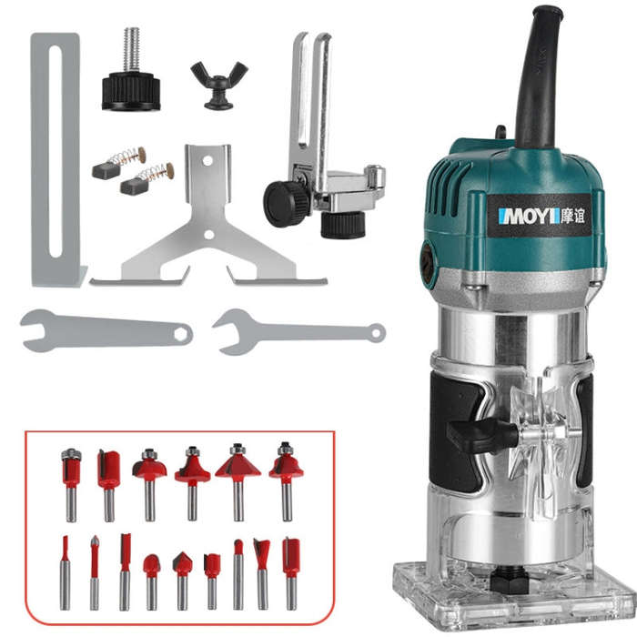 MOYI Aluminum Body Multifunctional Small Electric Woodworking Carving Slotting Trimming Machine, ...