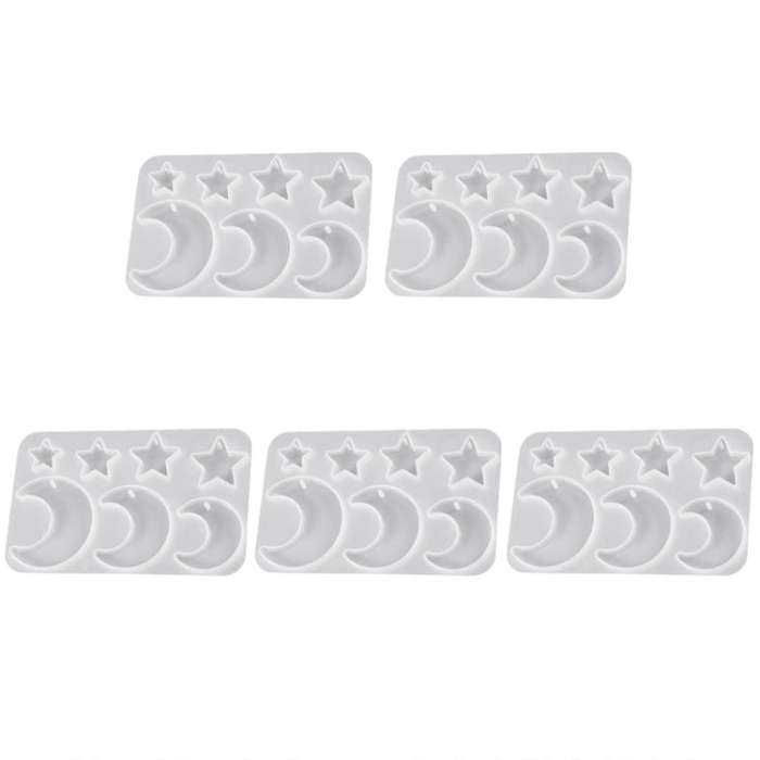 5pcs DIY Crystal Epoxy Earrings Silicone Mold Pendant Jewelry Mold, Spec: Star Moon