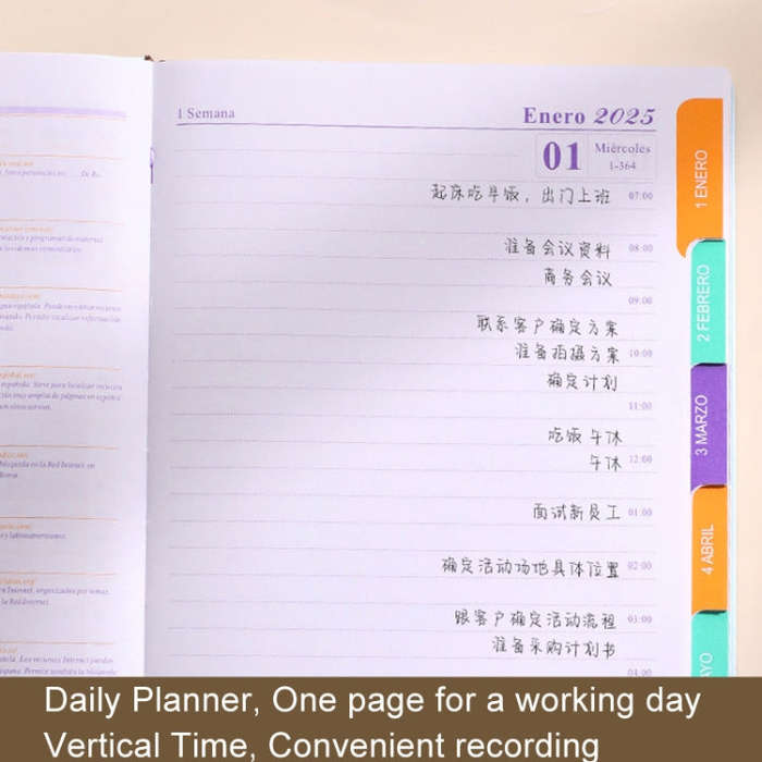 2025 Calendar A5 Planner Soft Leather Daily Planner Notebook, Color: Yellow English