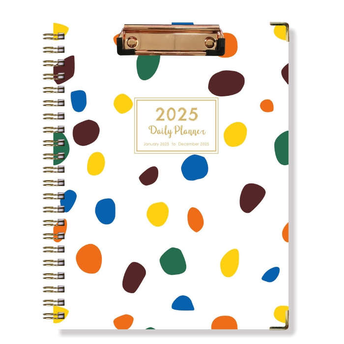 January-December 2025 Board Clip A4 English Notebook Coil Diary Planner, Style: Polka Dot