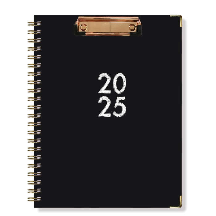 January-December 2025 Board Clip A4 English Notebook Coil Diary Planner, Style: Black