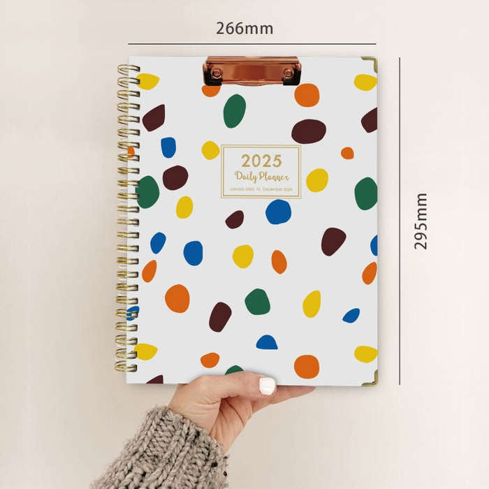 January-December 2025 Board Clip A4 English Notebook Coil Diary Planner, Style: Abstract