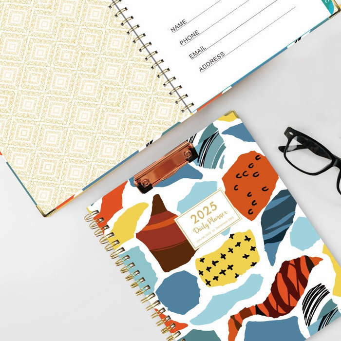 January-December 2025 Board Clip A4 English Notebook Coil Diary Planner, Style: Abstract