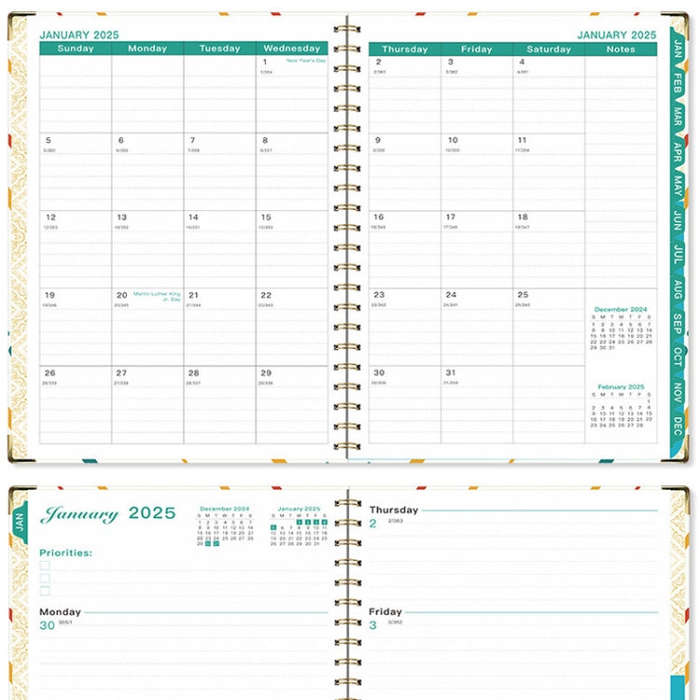 January-December 2025 Board Clip A4 English Notebook Coil Diary Planner, Style: Abstract