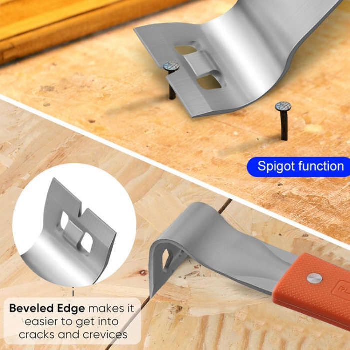 RUITOOL Stainless Steel Pry Bar Multi-Purpose Scraper Woodworking Decoration Non-Slip Nailer(Orange)