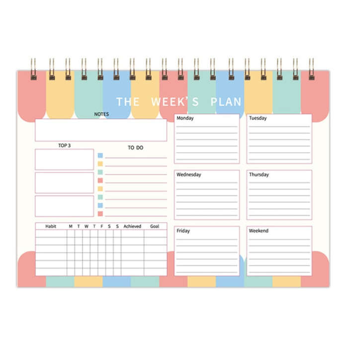 A5 Weekly Planner Notebook Waterproof Planner Coiled Clocking Memo, Style: Horizontal Colorful