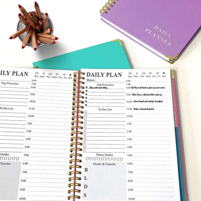 English Notebook A5 Coil Planner Work Record Time Management Agenda Book(Black)