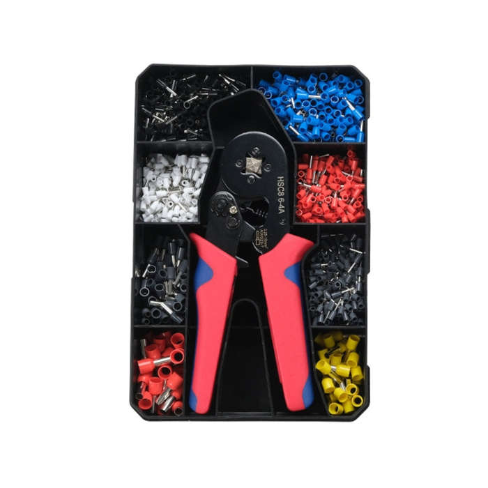 1200pcs /Set Tube-Type Cold-Pressed Terminal Block Crimping Pliers Plastic Box Set