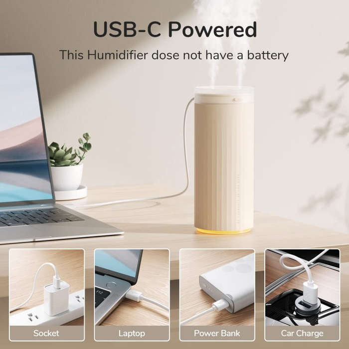 JisuLife HU16 Desktop Dual Mist Ports Humidifier, Color: Brown Plug-in