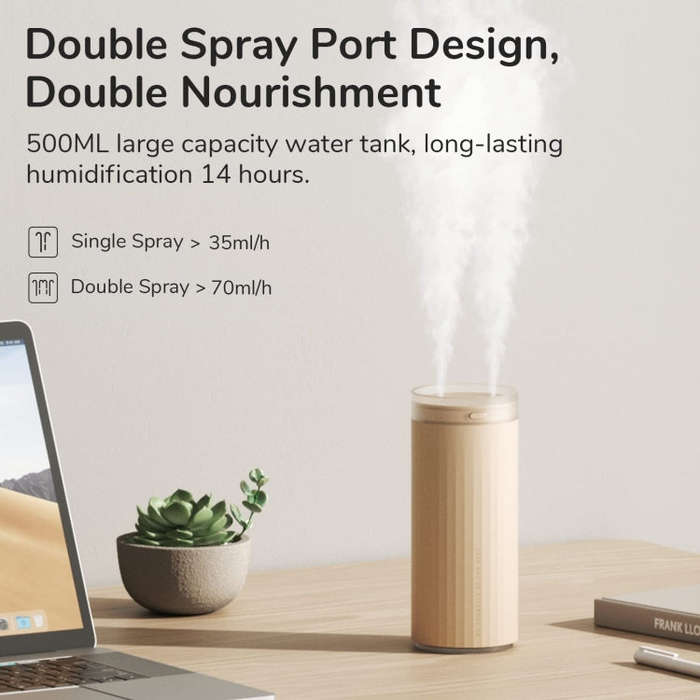 JisuLife HU16 Desktop Dual Mist Ports Humidifier, Color: Brown Rechargeable
