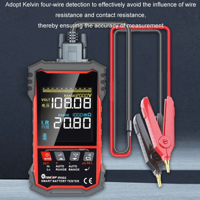 Battery Internal Resistance Tester Lead-Acid Alkaline Lithium Battery Tester, Model: IR500