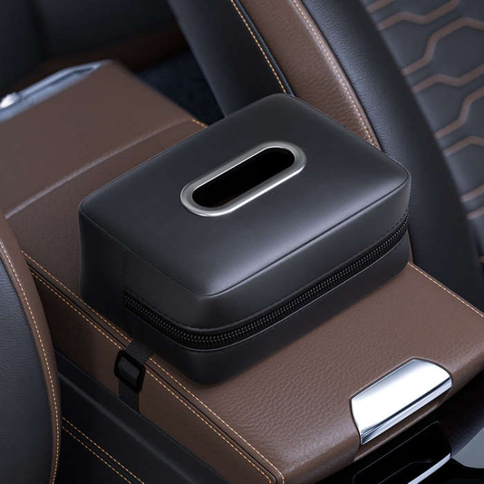 Car Seat Armrest Tissue Box Sun Visor Seat Back Hanging Paper Bag(Black)