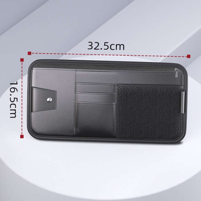 Car Sun Visor Card Glasses Holder Zipper Storage Bag(Brown)