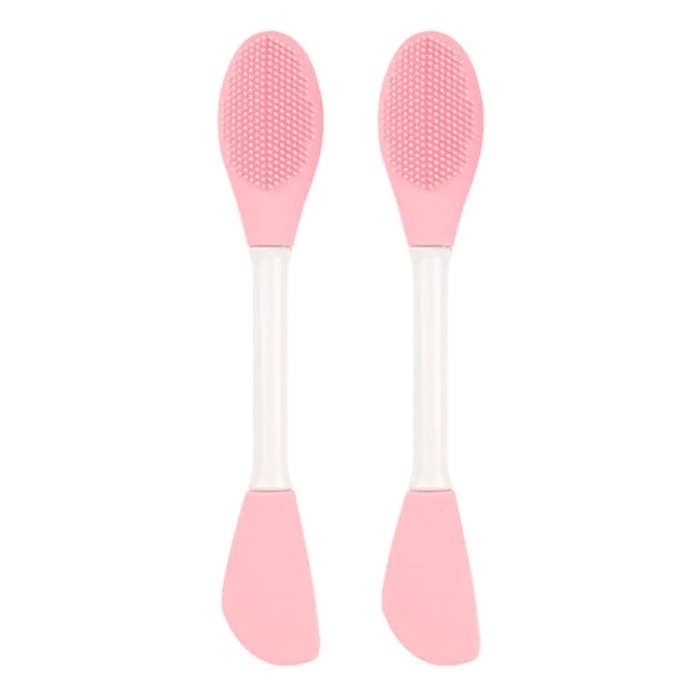 2pcs Dual Head Silicone Face Mask Brush Face Cleansing Massage Brush Mud Mask Applicator(Pink)