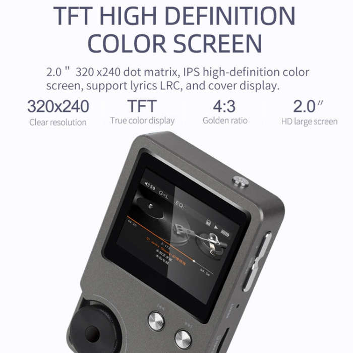 With 64GB TF Card HIFI Lossless DSD256 Music Player Sports MP3(Silver Gray)