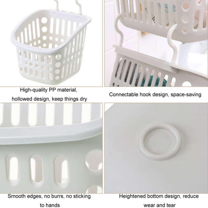 Plastic Hanging Basket With Hook Kitchen Storage Drain Basket Shelf Bathroom Organizer, Color: Sm...