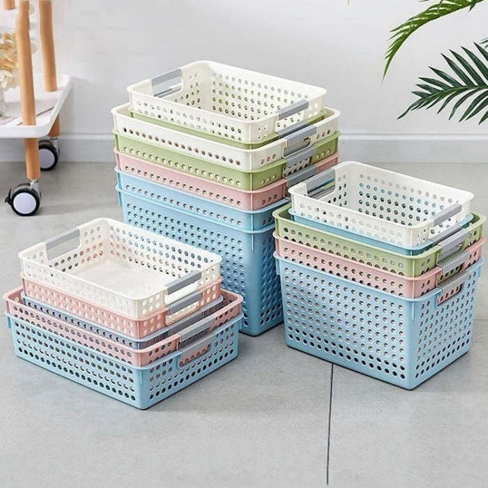 Plastic Storage Basket Desktop Sundry Organizer Frame Toys Kitchen Snacks Storage Box, Style: Dee...