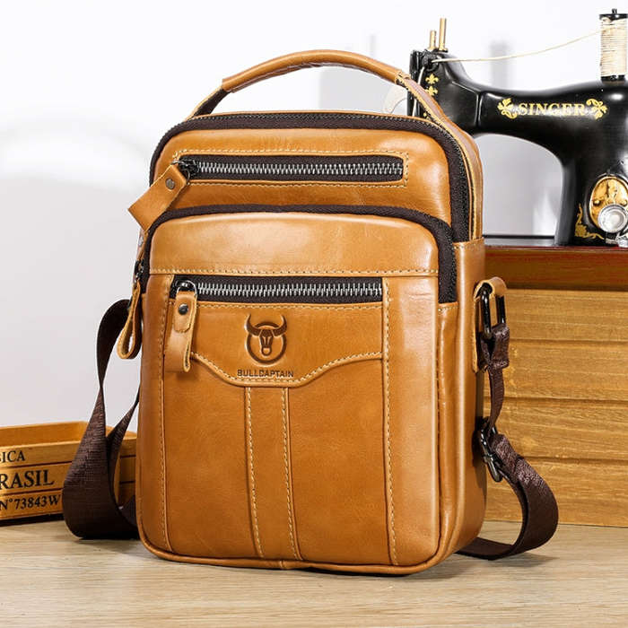 BULL CAPTAIN 0400 Large-Capacity First-Layer Cowhide Retro Single-Shoulder Crossbody Bag(Yellow)