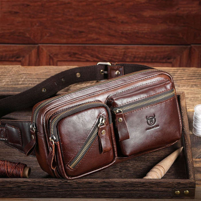 BULL CAPTAIN 082 Large-Capacity First-Layer Cowhide Retro Single-Shoulder Crossbody Bag(Brown)
