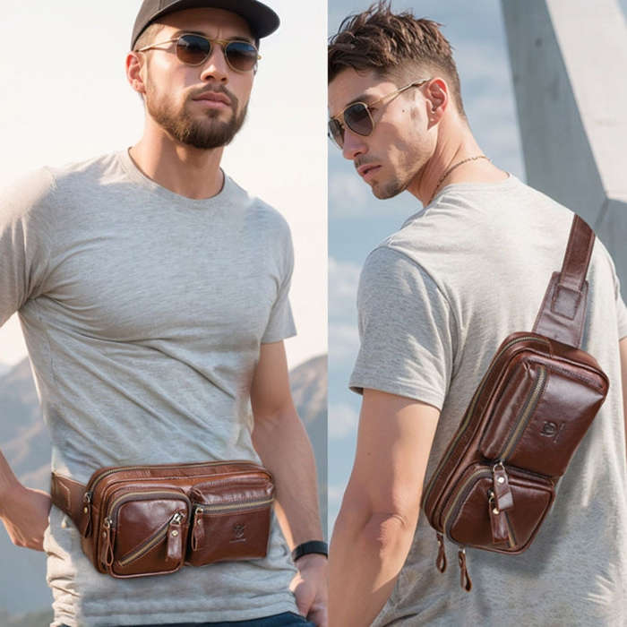 BULL CAPTAIN 082 Large-Capacity First-Layer Cowhide Retro Single-Shoulder Crossbody Bag(Black)