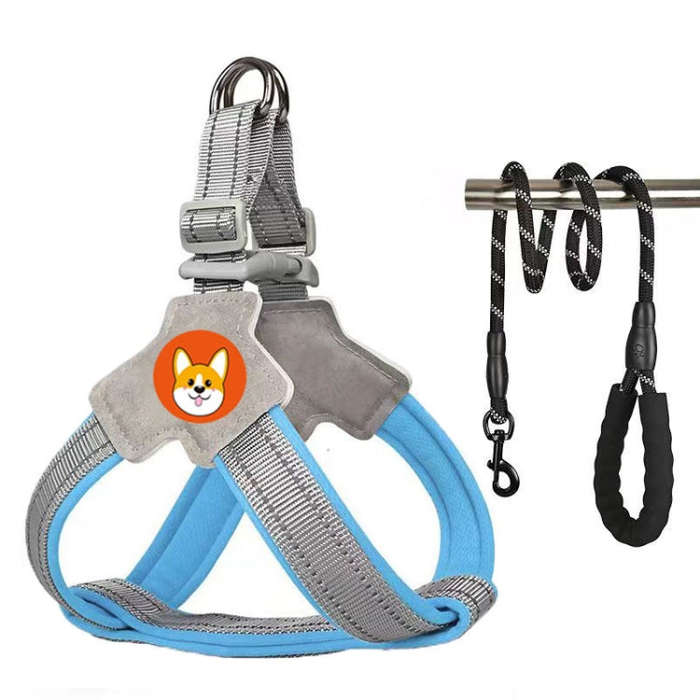 Saddle Style Pet Chest Harness Breathable Reflective Dog Leash, Style: Blue+1.5m Round Rope(XL)