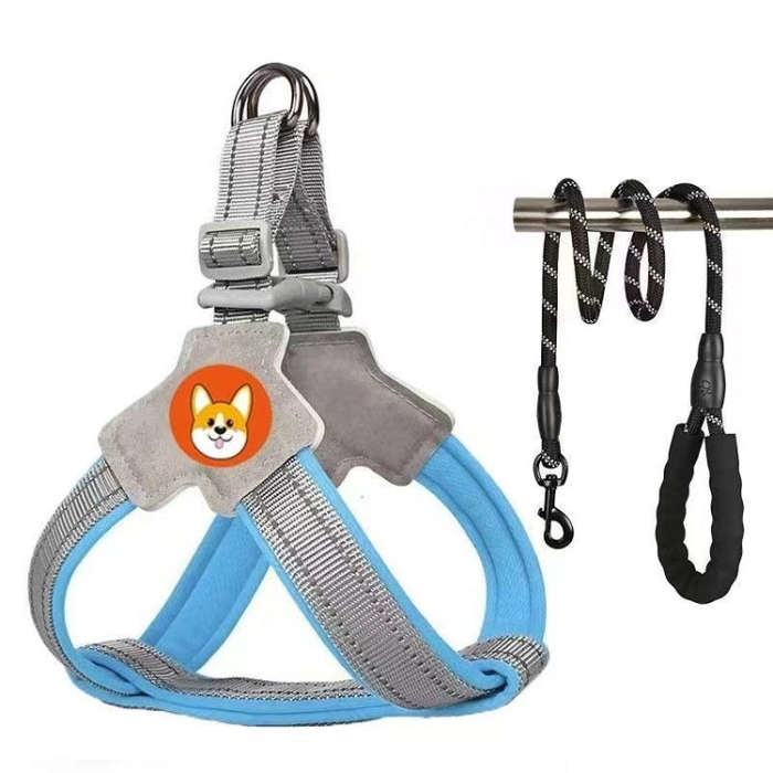 Saddle Style Pet Chest Harness Breathable Reflective Dog Leash, Style: Blue+2m Round Rope(XL)